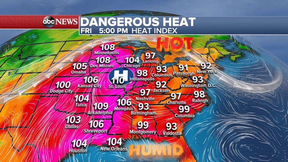   A dangerous heat will be in place over much of the country Friday 