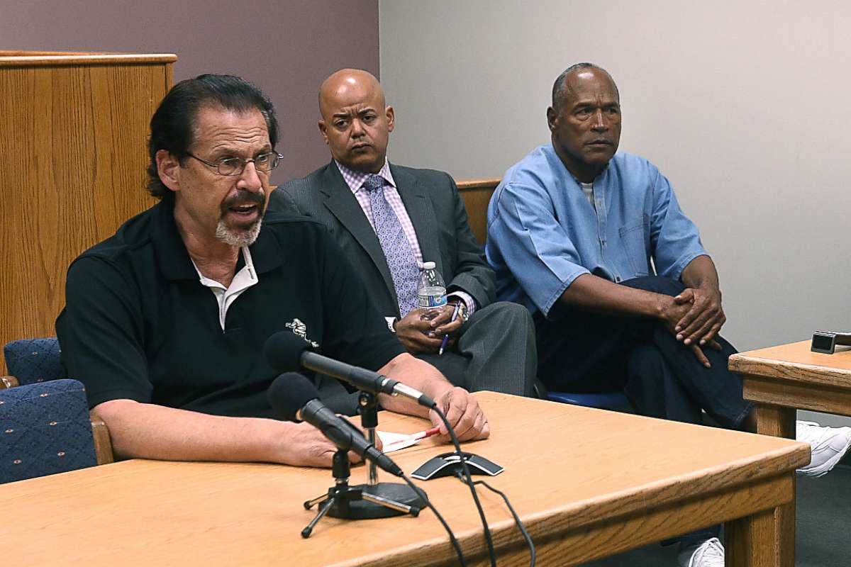 PHOTO: O.J. Simpson listens during the testimony of Bruce Fromong during his parole hearing at Lovelock Correctional Center, July 20, 2-17, in Lovelock, Nev. 