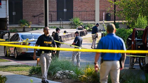 Police investigate the scene of a shooting near the student union at Florida State University on April 17, 2025 in Tallahassee, Florida.