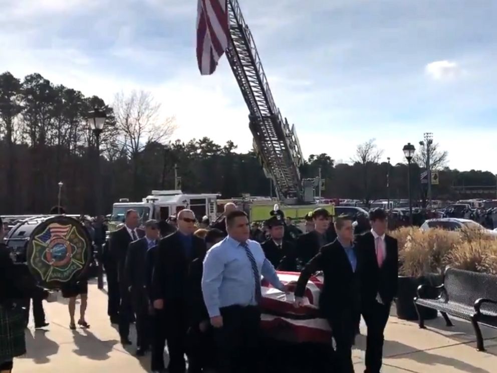   PHOTO: People attend the funeral of 21-year-old volunteer firefighter Natalie Dempsey at the Mizpah Volunteer Fire Company in New Jersey on December 30, 2018. 