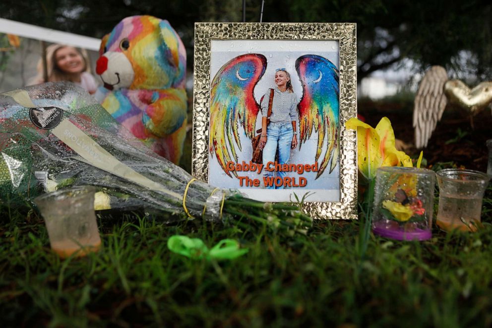 PHOTO: A makeshift memorial dedicated to Gabby Petito is located near the North Port City Hall on Sept. 21, 2021, in North Port, Fla.