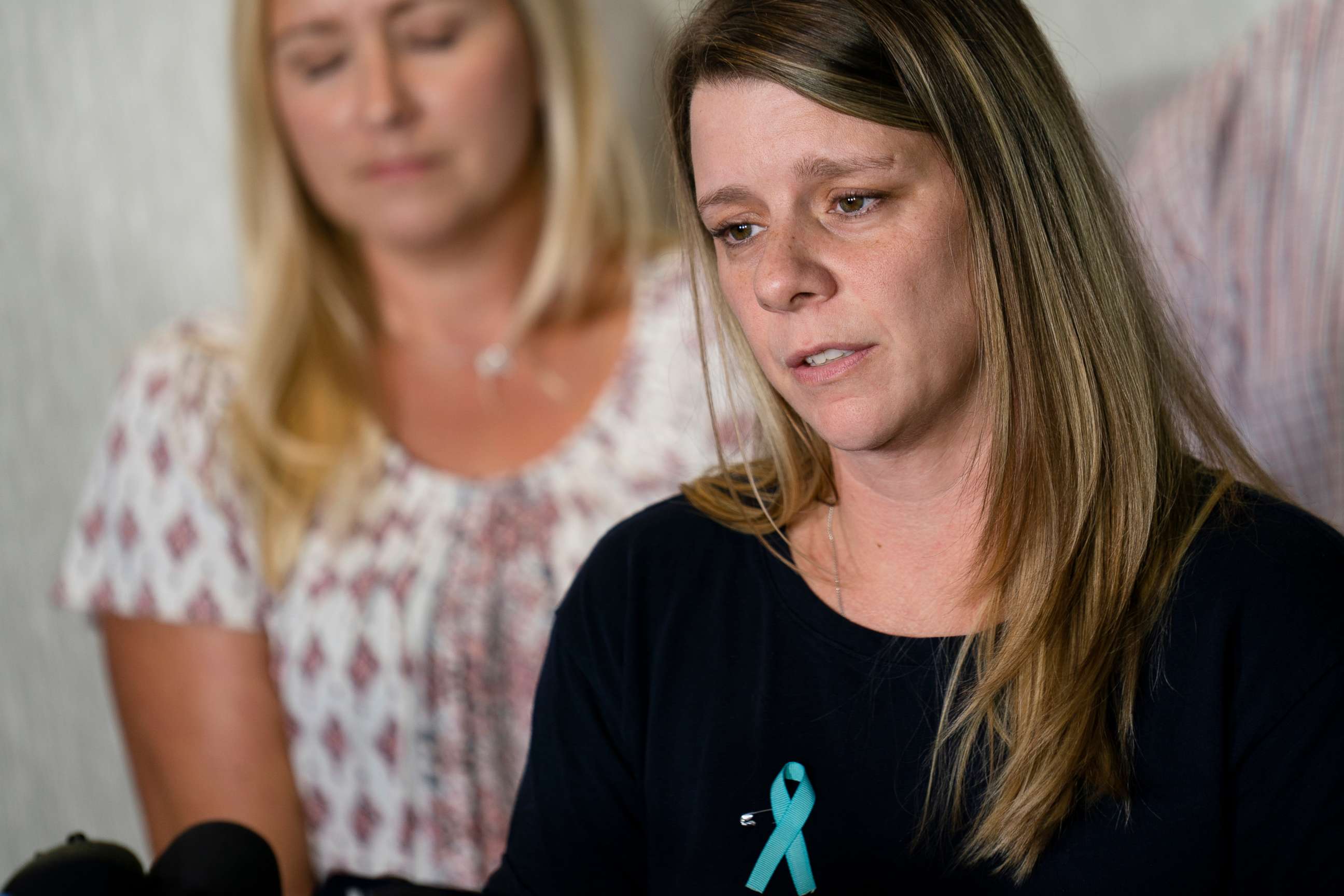 PHOTO: Nicole Schmidt, mother of Gabby Petito, whose death on a cross-country trip has sparked a manhunt for her boyfriend Brian Laundrie, speaks during a news conference, Sept. 28, 2021, in Bohemia, N.Y.