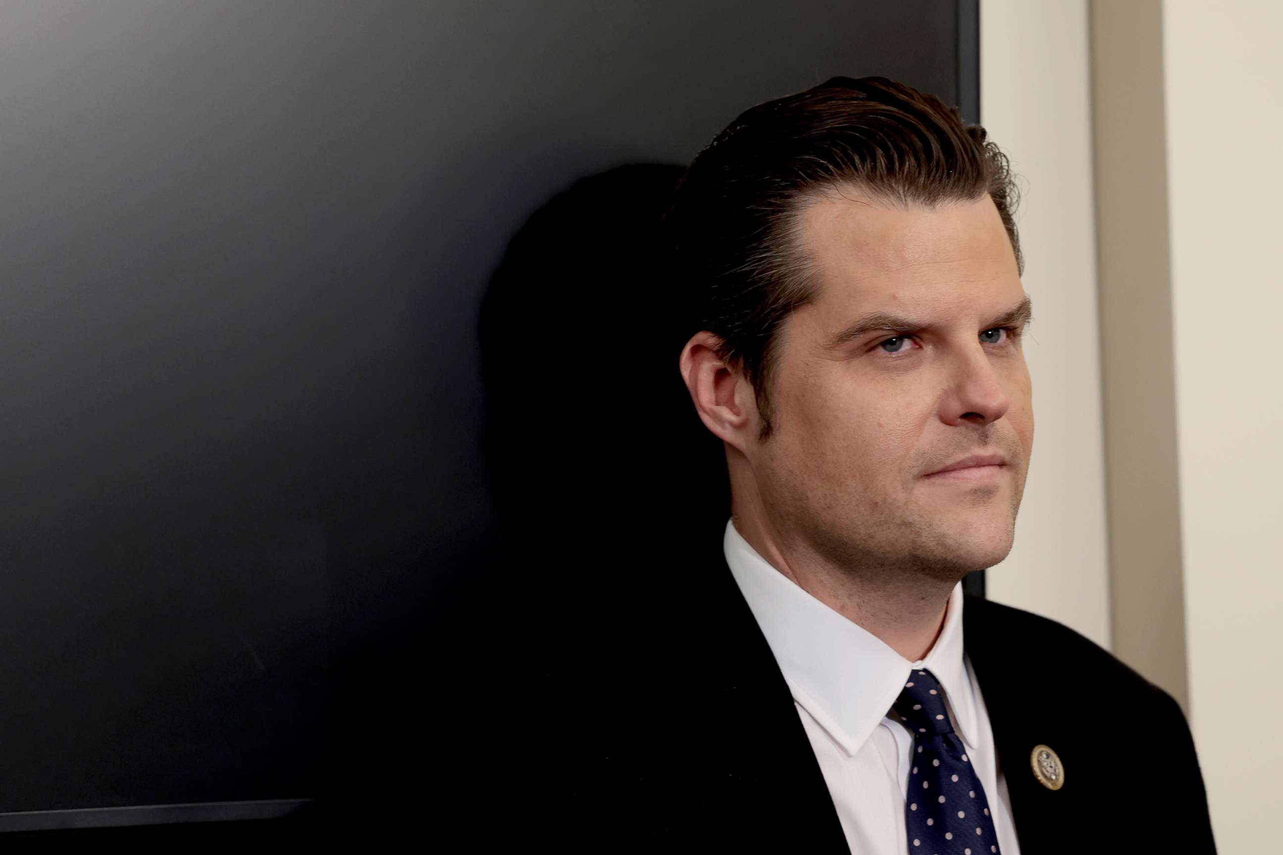 PHOTO: Rep. Matt Gaetz speaks at a news conference on Republican lawmakers' response to the anniversary of the January 6th protest, Jan. 6, 2022, in Washington, D.C. 
