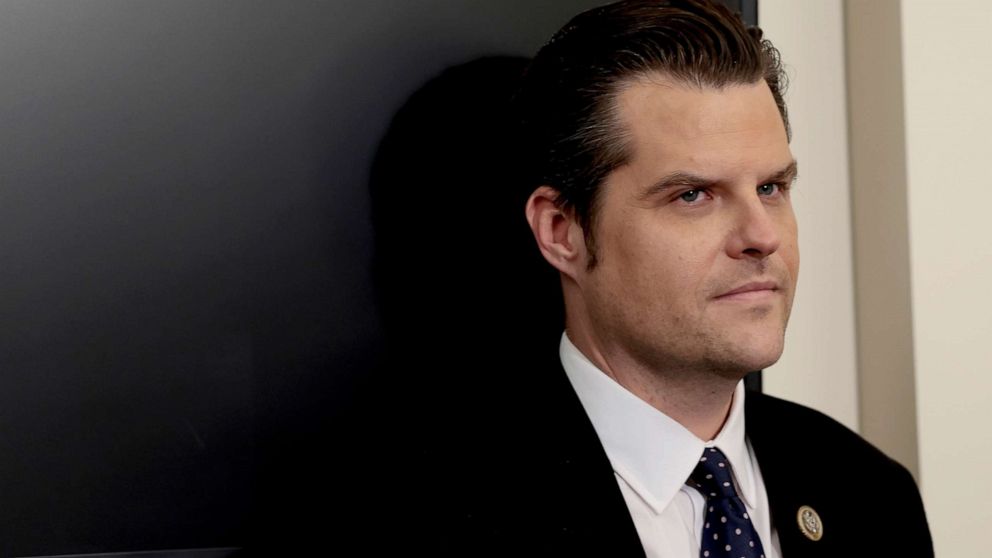 PHOTO: Rep. Matt Gaetz speaks at a news conference on Republican lawmakers' response to the anniversary of the January 6th protest, Jan. 6, 2022, in Washington, D.C. 