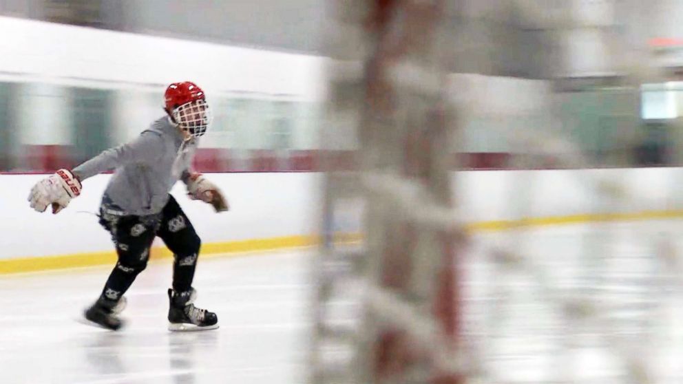 PHOTO: Gage Senter, 18, returns to the ice after suffering a traumatic brain injury three years ago.