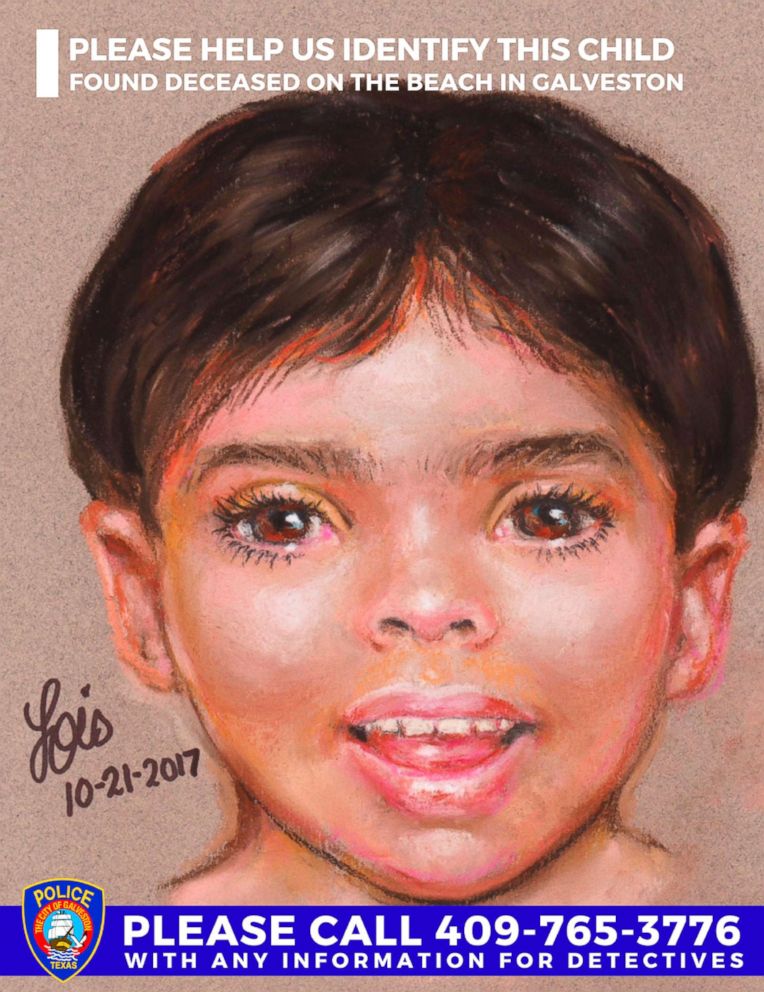 PHOTO: An artist rendering provided by the Galveston Police Department shows a depiction of a boy that police are asking for the public's help to identify. The young boy's body was found on a beach in Southeast Texas, Oct. 20, 2017. 