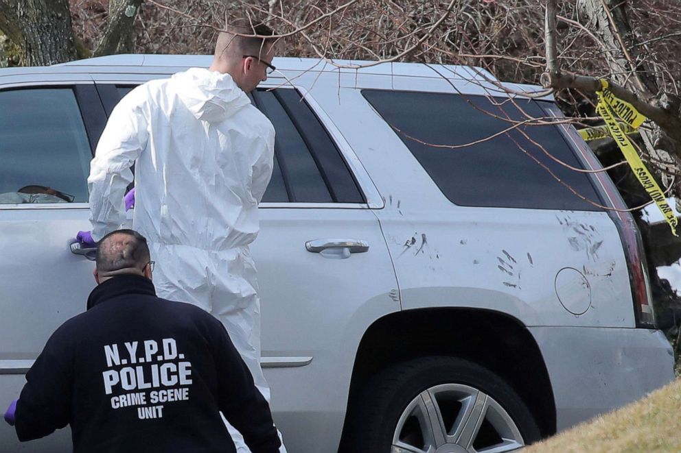 PHOTO: New York City Police (NYPD) Crime Scene investigators work at the scene where, reported New York Mafia Gambino family crime boss, Francesco "Franky Boy" Cali, was killed in the Staten Island borough of New York City, March 14, 2019.