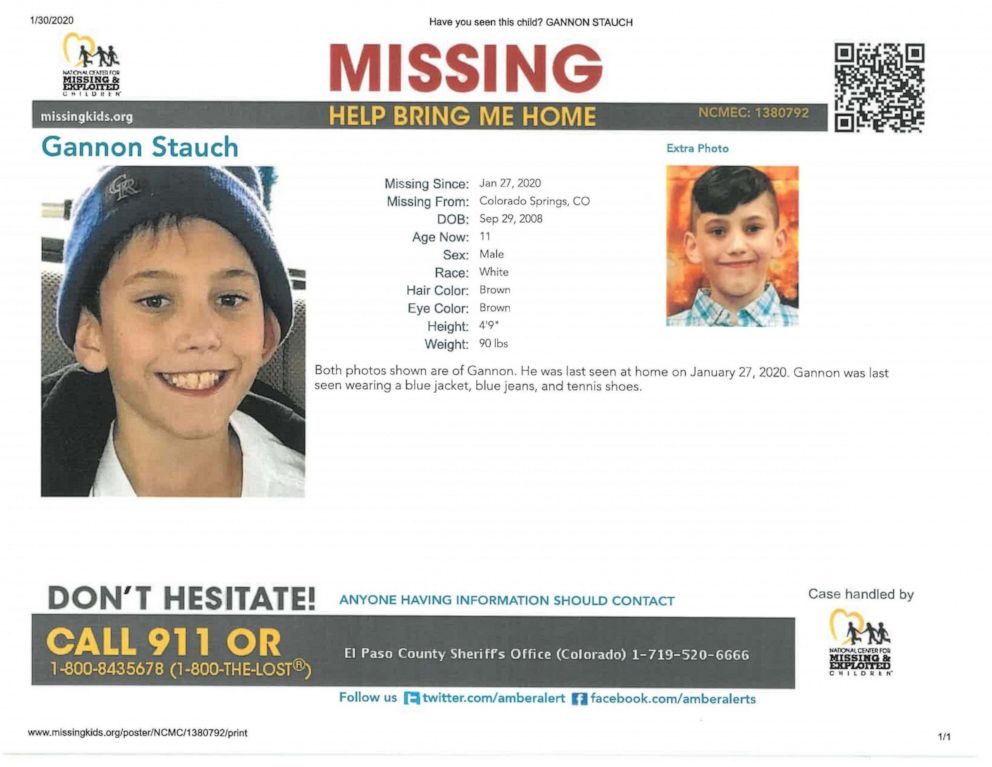 PHOTO: Gannon Stauch, 11, of Colorado Springs, Colo., disappeared while walking to a friend's house, Jan. 27, according to his stepmother.