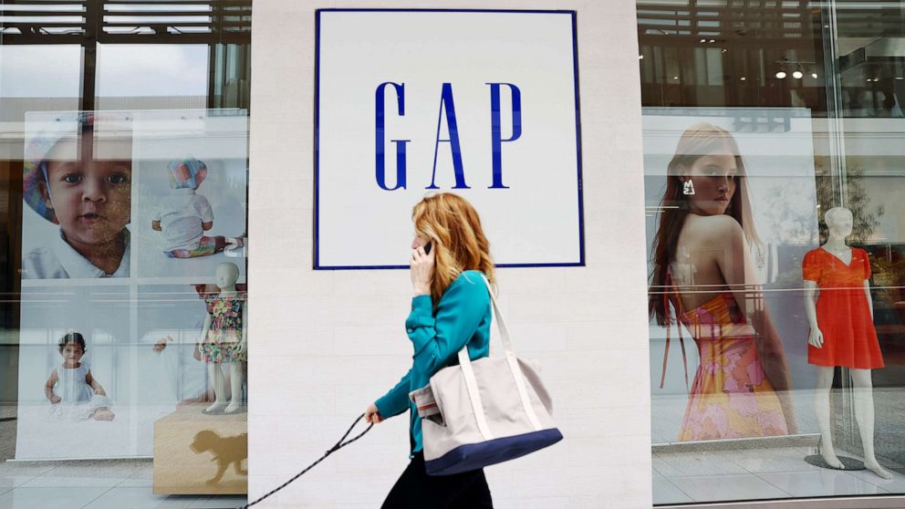 PHOTO: The Gap logo is displayed at a Gap store on April 25, 2023 in Los Angeles.