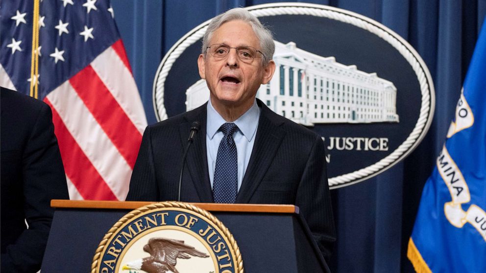 PHOTO: Attorney General Merrick Garland speaks during a news conference at the Department of Justice, Jan. 12, 2023.