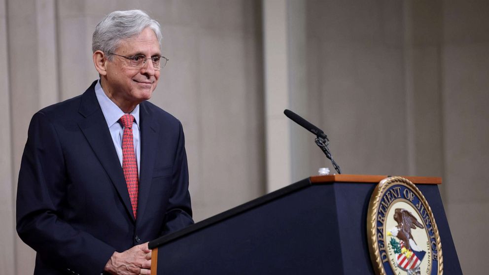 PHOTO: Attorney General Merrick Garland departs after speaking during an event at the Justice Department, June 15, 2021, in Washington, D.C.