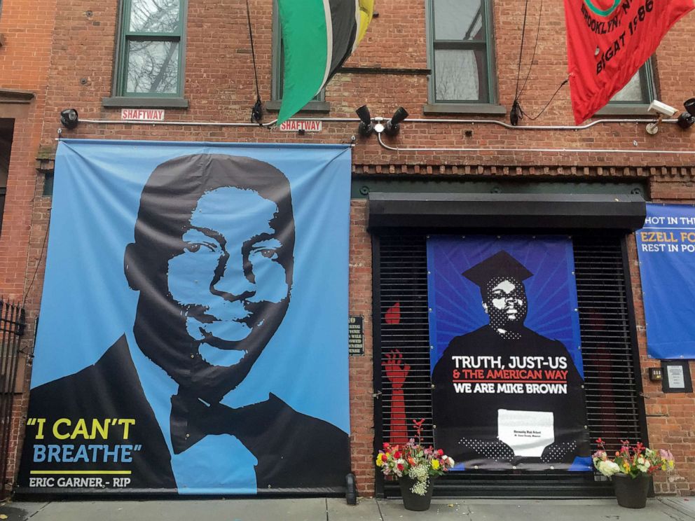 PHOTO: A memorial to Eric Garner outside film director Spike Lee's studio in Fort Greene, Brooklyn; Eric Garner died July 2014 after being arrested by police who used a chokehold, his death sparking widespread outrage.