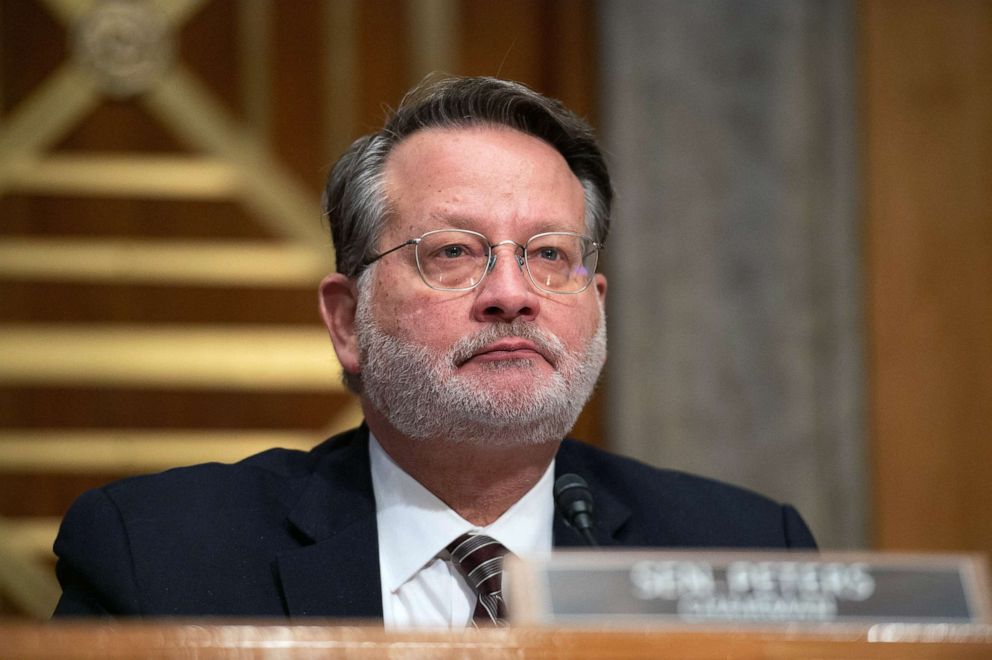 PHOTO: Senator Gary Peters looks on during a confirmation hearing for Shalanda Young, director of the Office of Management and Budget in Washington, D.C., Feb. 1, 2022.