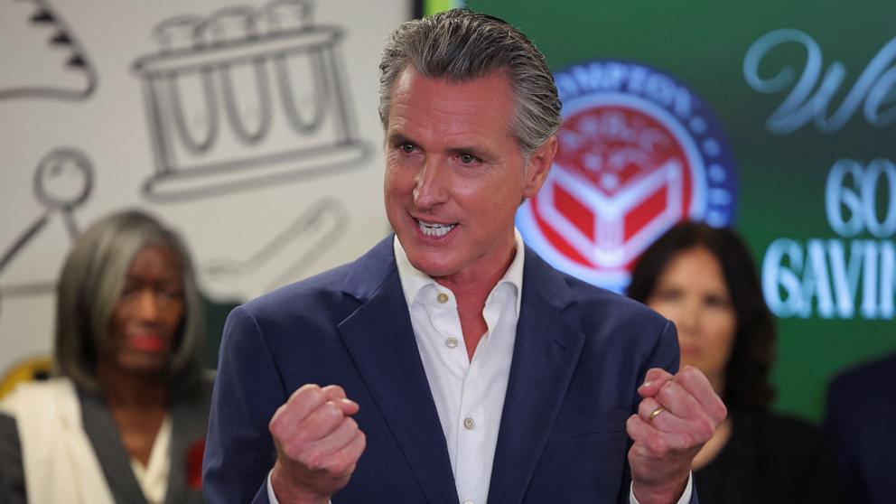 PHOTO: California Governor Gavin Newsom announces the Golden State Literacy Plan and deployment of literacy coaches statewide, at the Clinton Elementary School in Compton, California, June 5, 2025.
