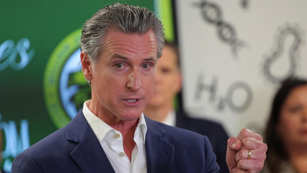 PHOTO: California Governor Gavin Newsom speaks as he announces the Golden State Literacy Plan and deployment of literacy coaches statewide, at the Clinton Elementary School in Compton, June 5, 2025.