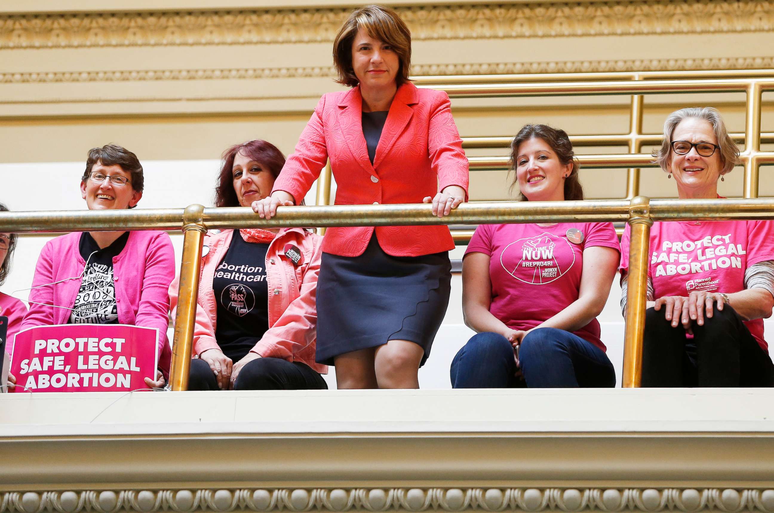 PHOTO: Gayle Goldin, a Providence Democrat and lead sponsor of Rhode Islands abortion-rights bill, poses for a portrait with pro-choice supporters at the Rhode Island State House in Providence, May 15, 2019.