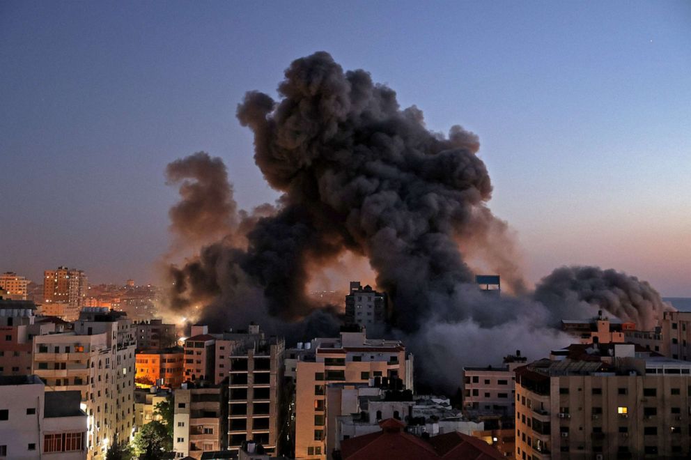 PHOTO: Smoke billows from an Israeli air strike on the Hanadi compound in Gaza City, May 11, 2021.