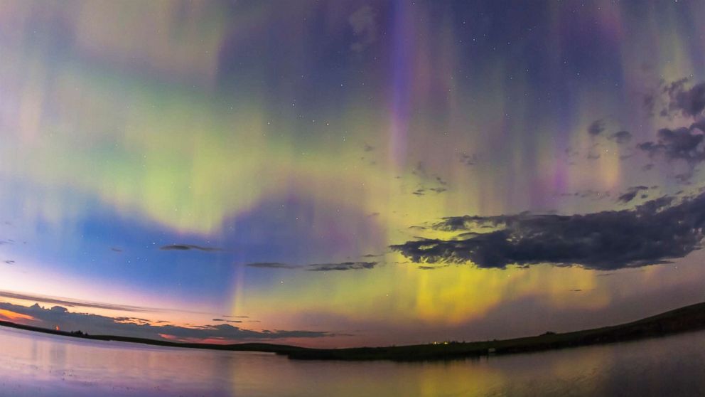 The all-sky aurora of June 22, 2015, during a level 7 to 9 geomagnetic storm, as the display began already active in the twilight of a solstice night. 