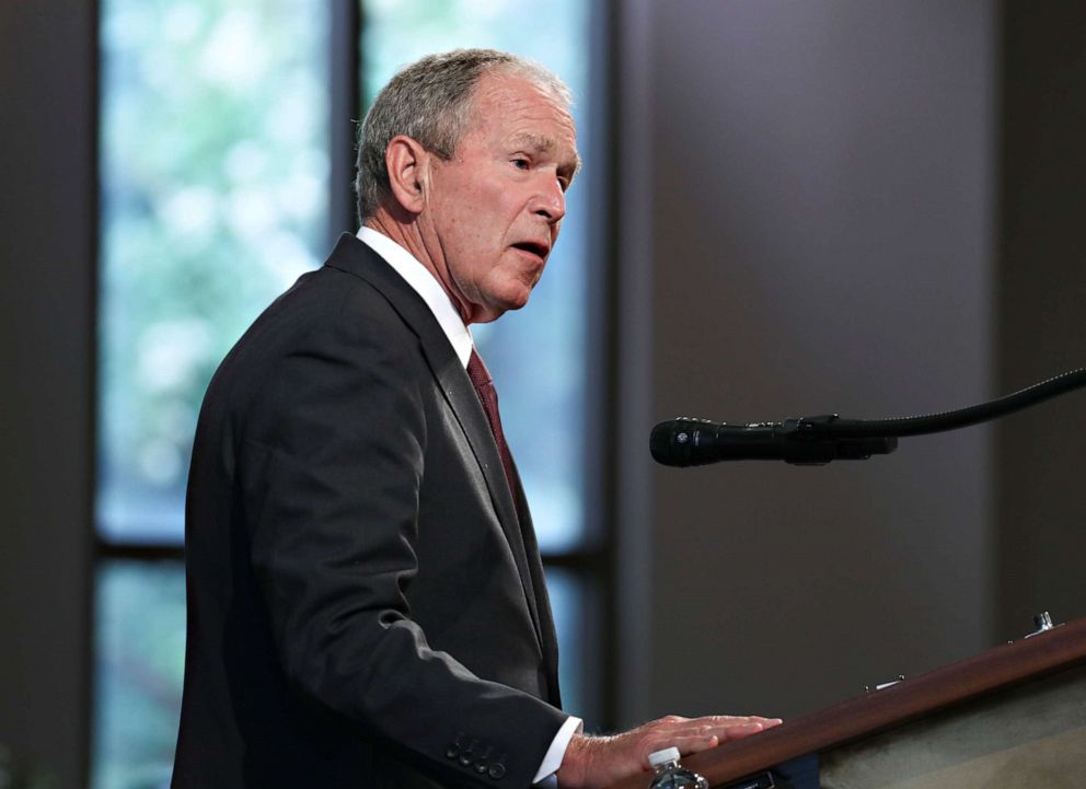 PHOTO: Former President George W. Bush speaks during the funeral service for the late Congreeman John Lewis at Ebenezer Baptist Church in Atlanta, July 30, 2020.