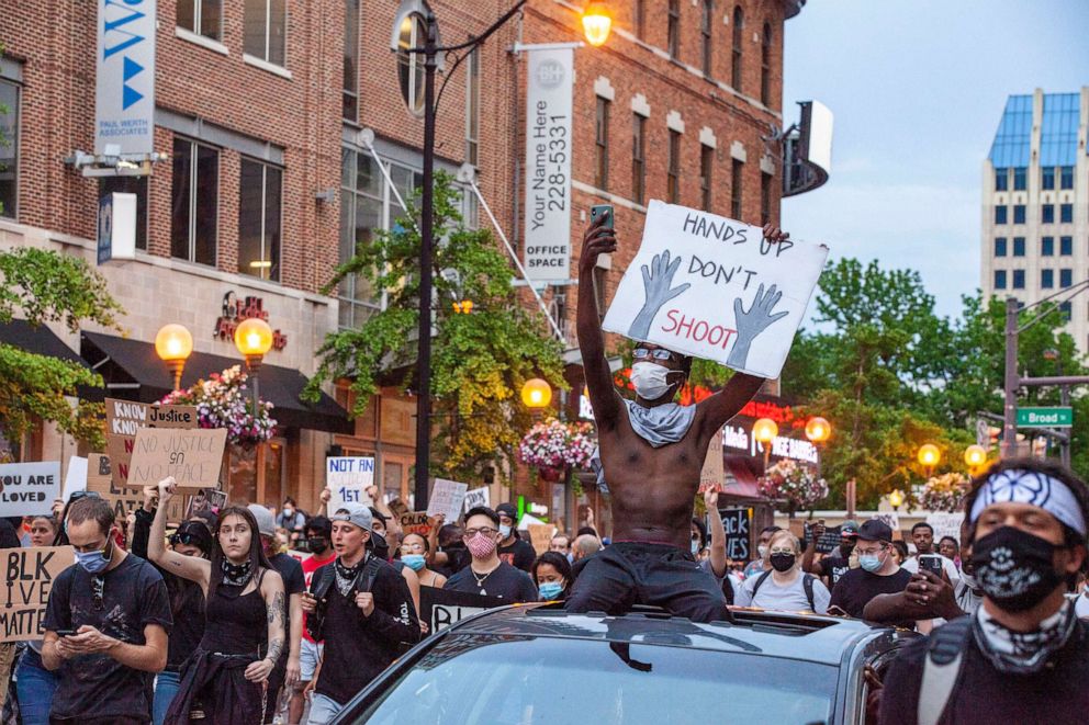 PHOTO: Protesters gathered in front of the Ohio Statehouse and marched north, Columbus Ohio, June 3, 2020, in a demonstration against police brutality, racism and the killing of George Floyd by Minneapolis Police Officer Derek Chauvin on May 25, 2020.