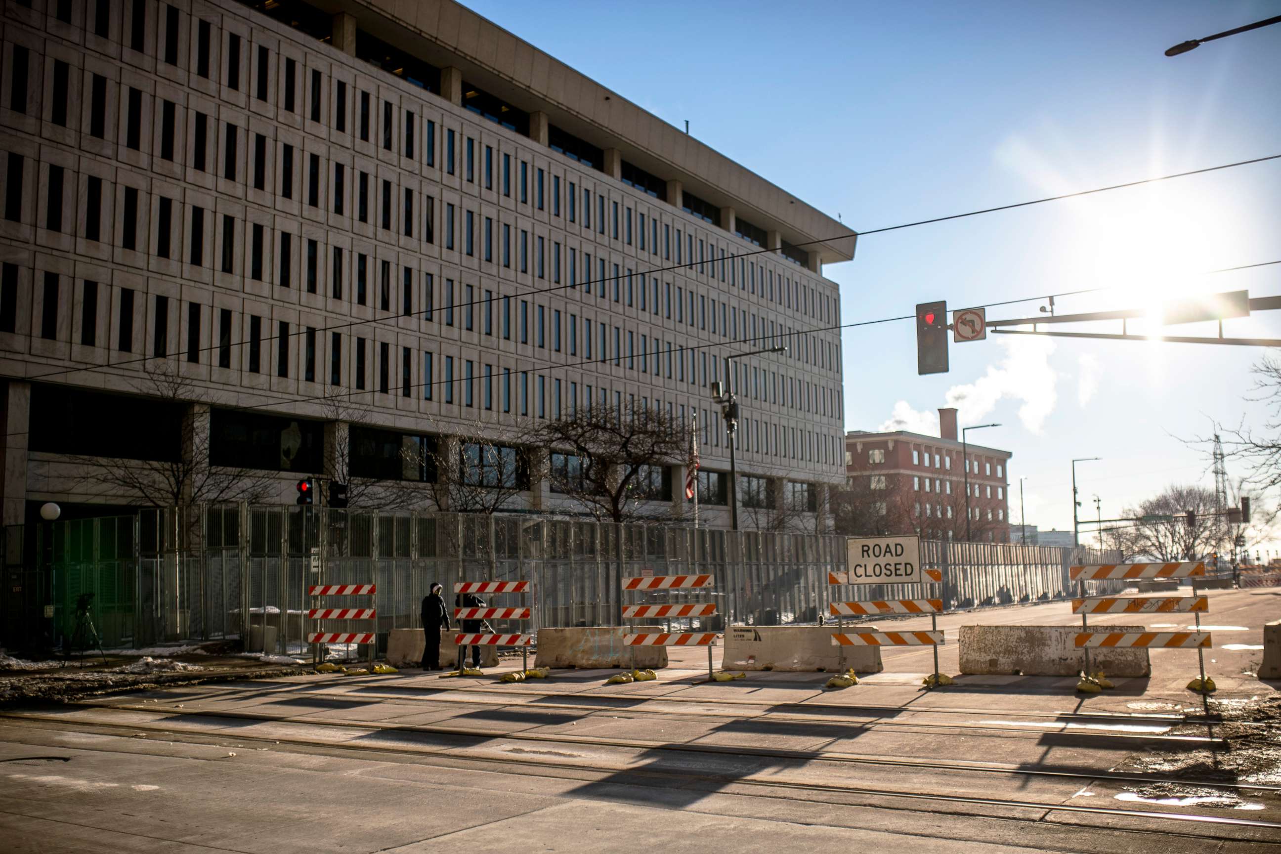 PHOTO: Fencing and barricades surround the perimeter of the Warren E. Burger Federal Building and U.S. Courthouse on Jan. 20, 2022, in St Paul, Minn.