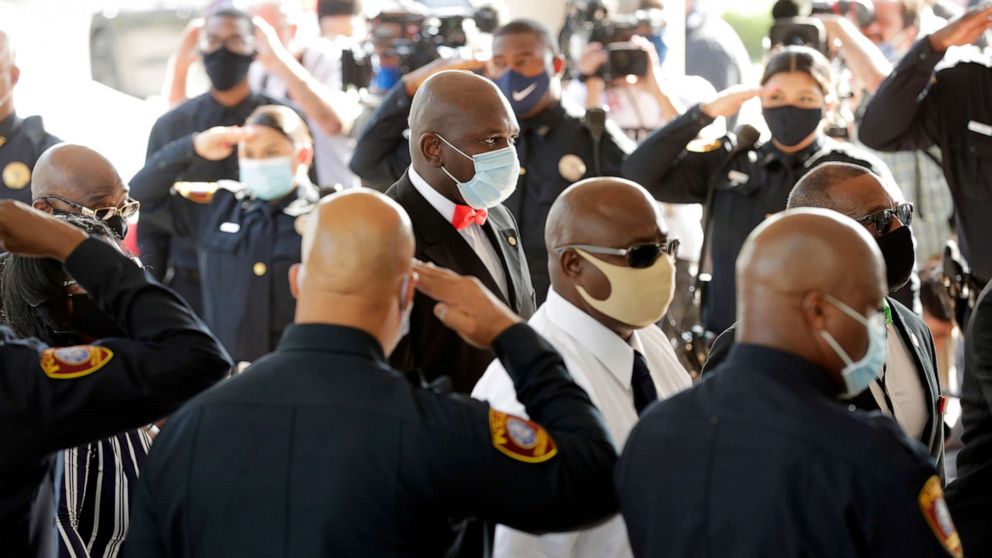 PHOTO: George Floyd's family arrives for Floyd's funeral service at the Fountain of Praise Church on June 9, 2020, in Houston.
