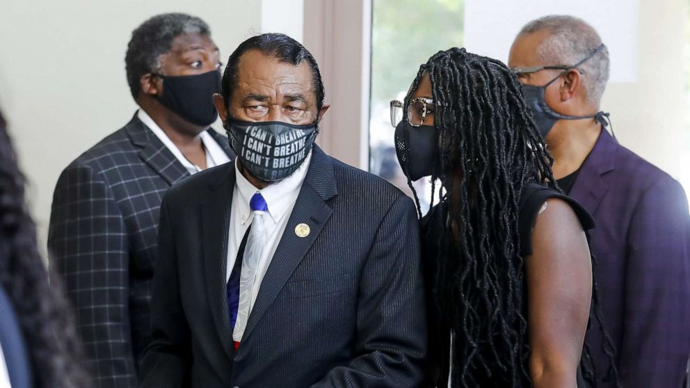 PHOTO: Congressman Al Green enters The Fountain of Praise church for the private funeral for George Floyd on June 9, 2020, in Houston.