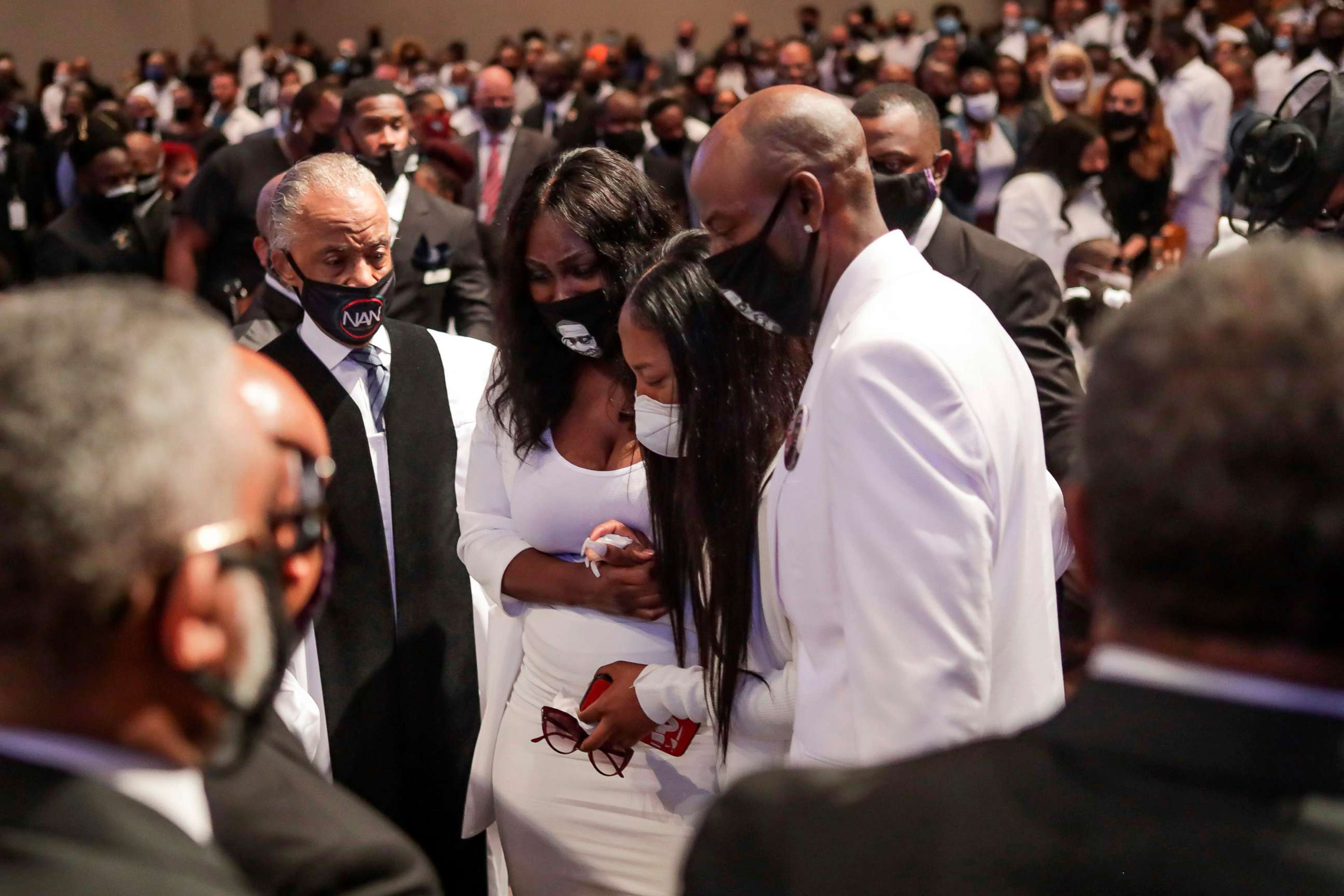 PHOTO: Family members react as they view the casket during the funeral of George Floyd on June 9, 2020, at The Fountain of Praise church in Houston.