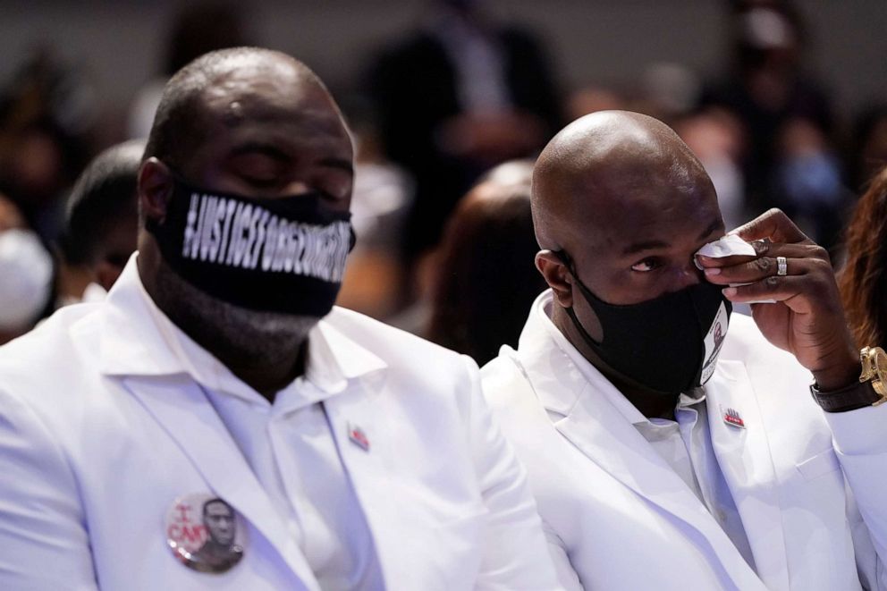 PHOTO: Philonise Floyd, right, attends the funeral service for his brother George Floyd at The Fountain of Praise church Tuesday, June 9, 2020, in Houston.