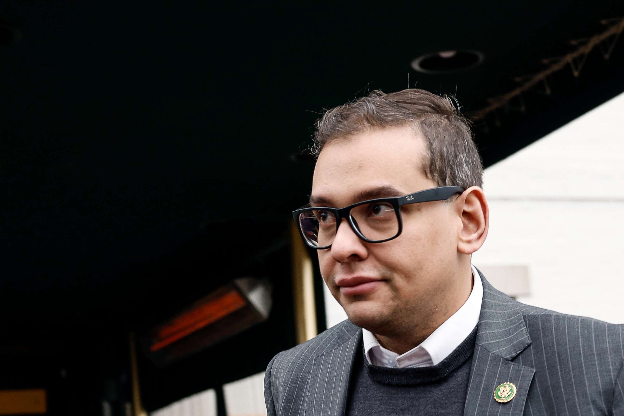 PHOTO: Rep. George Santos (R-NY) leaves a GOP caucus meeting on Capitol Hill on Jan. 25, 2023 in Washington, DC.