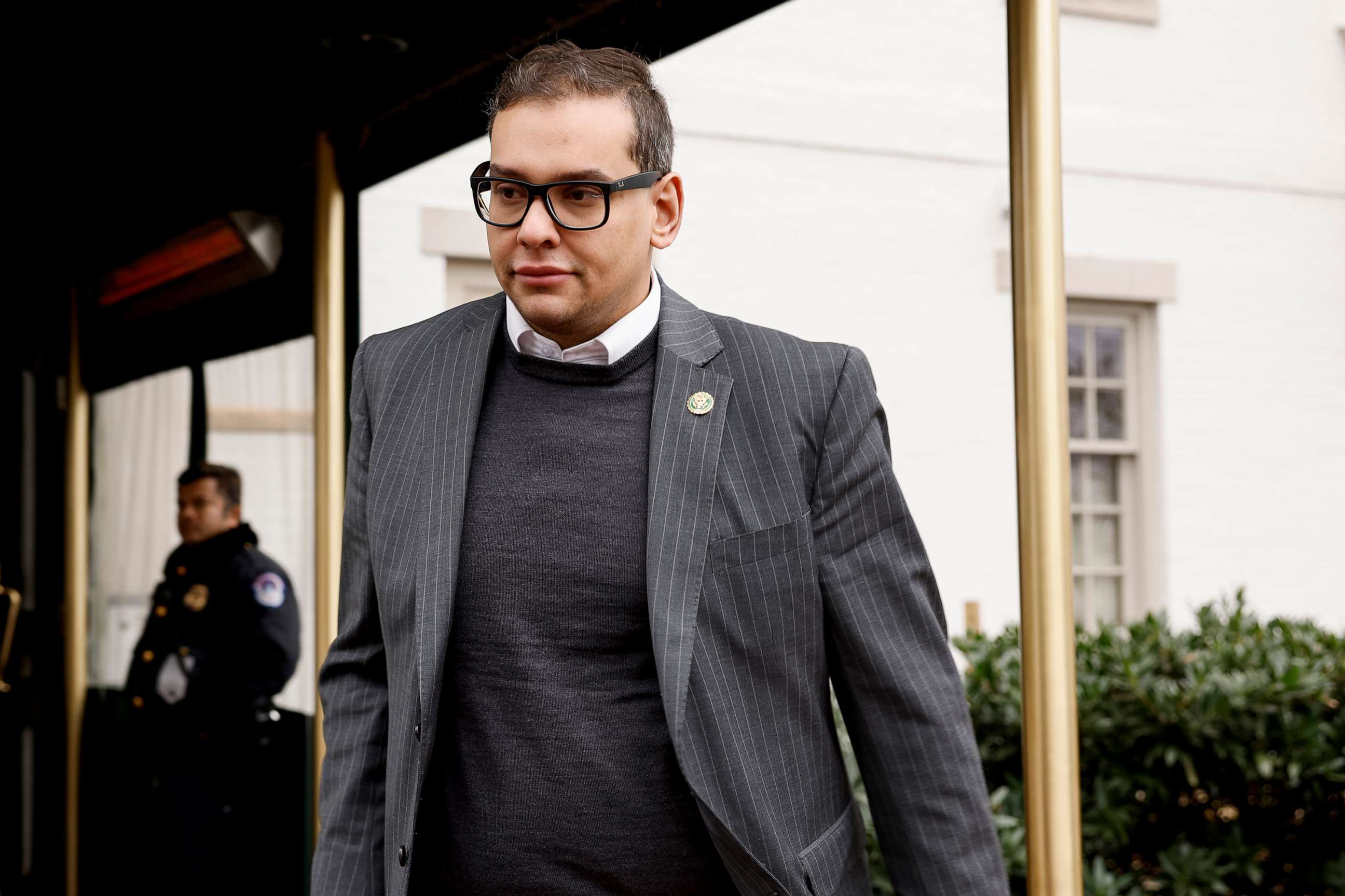 PHOTO: Rep. George Santos (R-NY) leaves a GOP caucus meeting on Capitol Hill on Jan. 25, 2023 in Washington, DC.