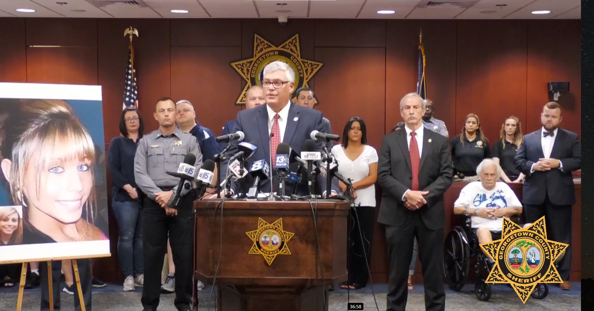 PHOTO: In this screen grab from a video, Sheriff Carter Weaver speaks at a press conference about the remains of Brittanee Drexel being found and the arrest of Raymond Moody, on May 16, 2022, in Georgetown County, S.C.