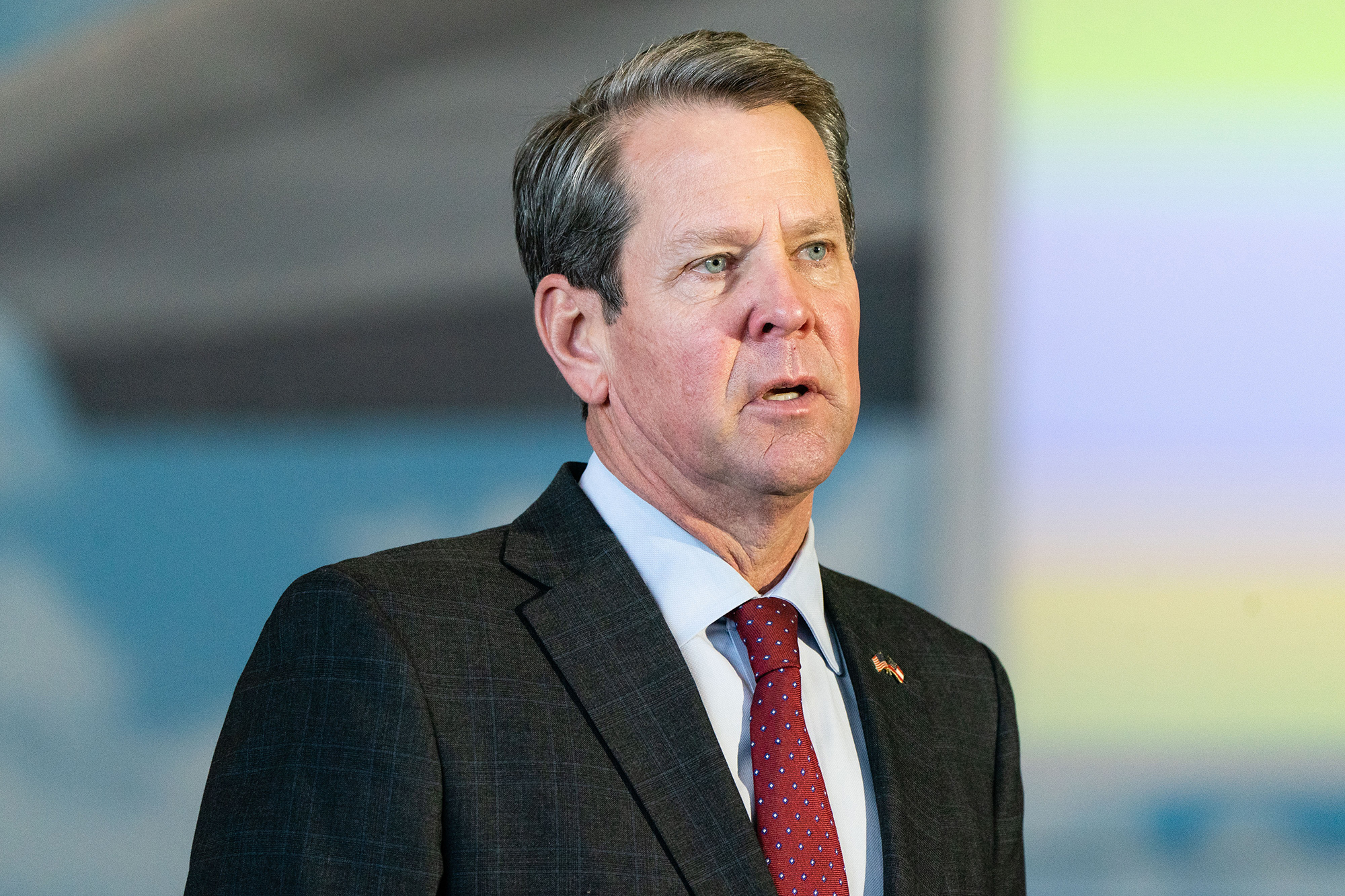 PHOTO: Brian Kemp, governor of Georgia, speaks during a news conference at a mass covid-19 vaccination site in Hapeville, Ga., Feb 25, 2021.