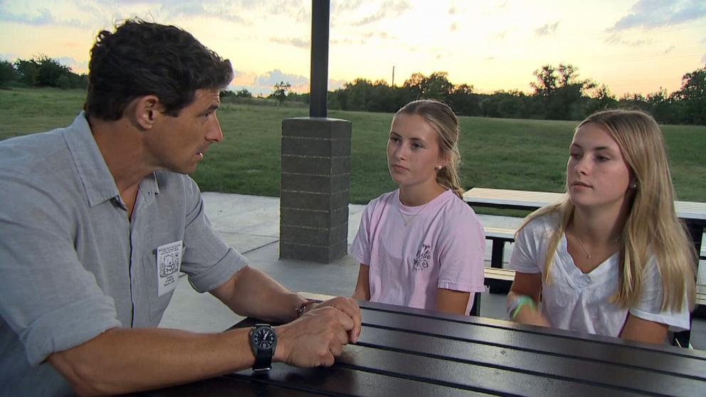 PHOTO: Georgia and Eloise Jones, who were at Camp Mystic, in the Texas Hill Country, on July 4, 2025, talk with ABC News about the morning the devastating floods began.
