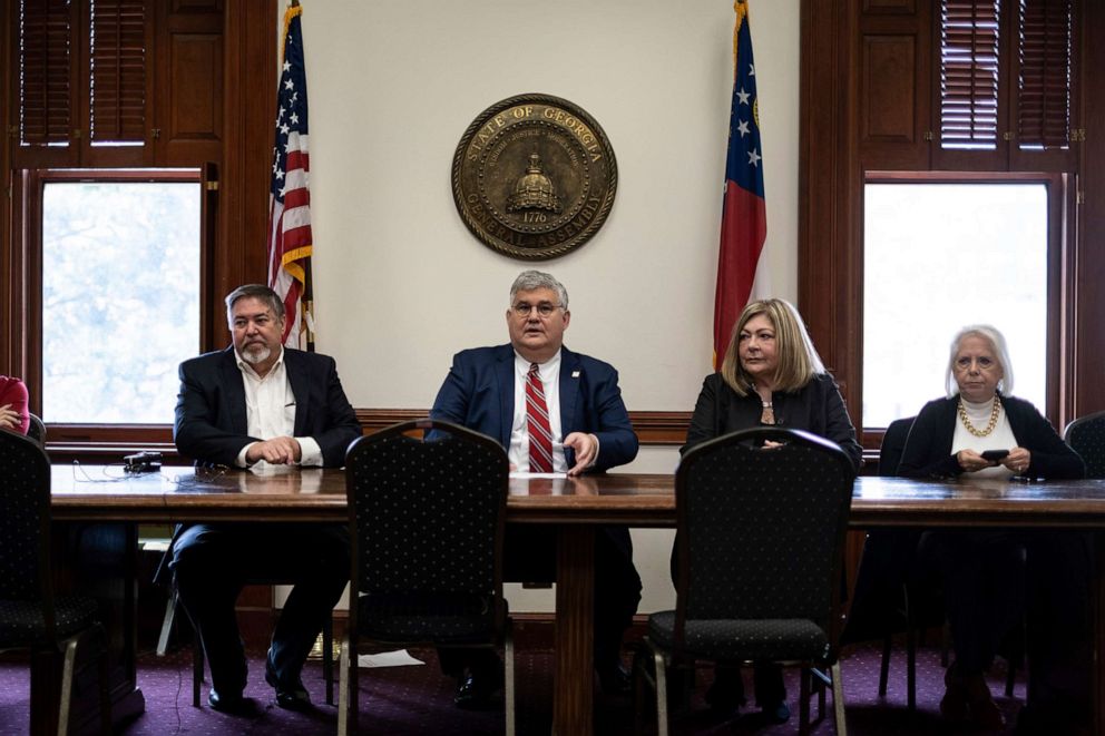 PHOTO: In this Dec. 14, 2020, file photo, an alternate slate of electors nominated by the Republican Party of Georgia cast their own electoral votes for President Donald Trump and Vice President Mike Pence at the Georgia State Capitol in Atlanta.