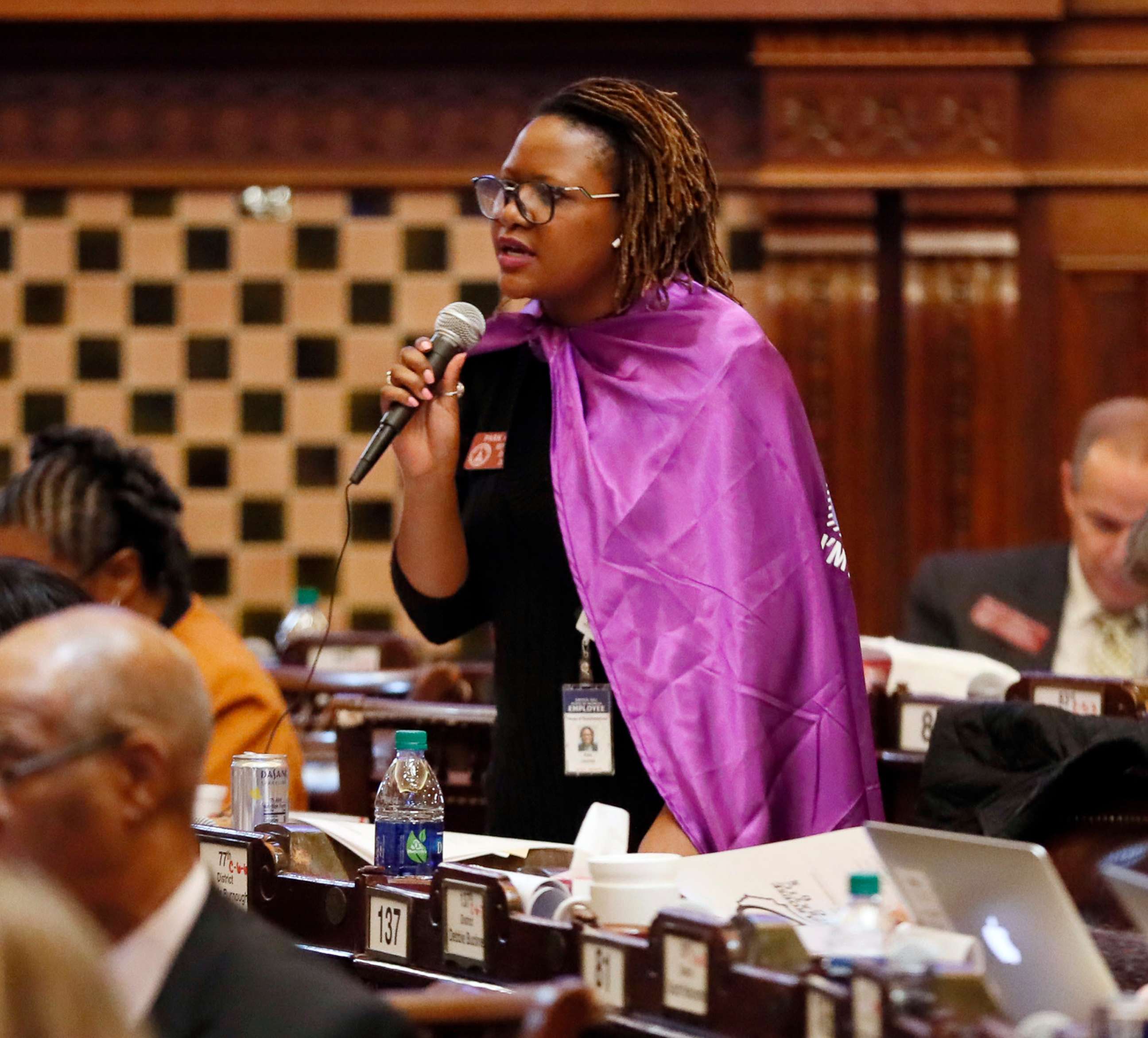 PHOTO: Rep. Park Cannon asks a question from the floor of the state Capitol in Atlanta, Feb. 27, 2019.
