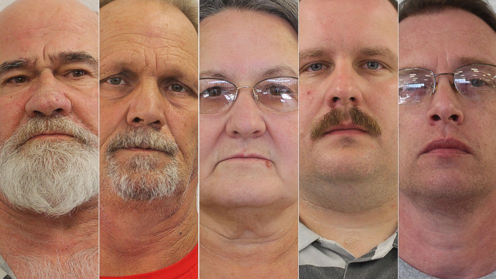 PHOTO: Frankie Gebhardt, 59, Bill Moore, Sr., 58, Sandra Bunn, 58, Lamar Bunn, 32, Gregory Huffman, 47, were arrested Friday in connection with the 1983 murder of 23-year-old Timothy Coggins in Sunnyside, Georgia. 
