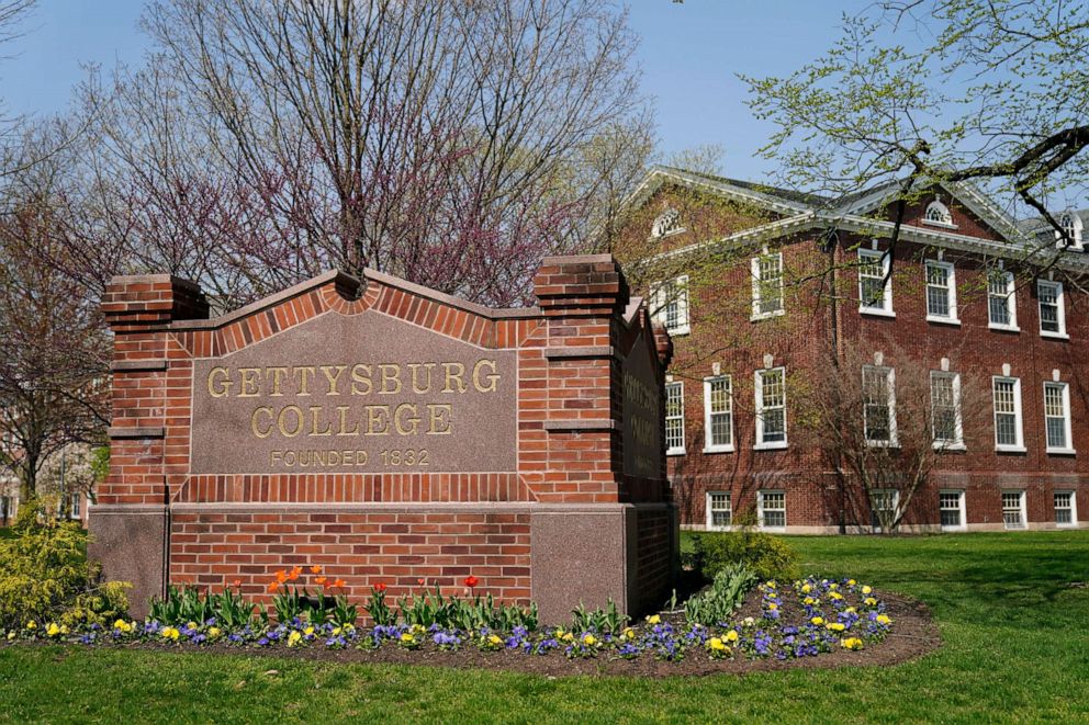 PHOTO: This Wednesday, April 7, 2021, photo shows the Gettysburg College campus in Gettysburg, Pa.