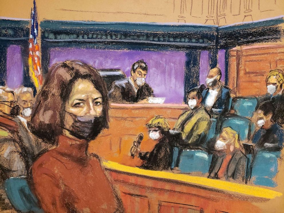 PHOTO: Jeffrey Epstein associate Ghislaine Maxwell sits as the guilty verdict in her sex abuse trial is read in a courtroom sketch in New York, Dec. 29, 2021.
