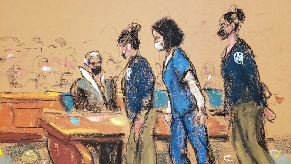 PHOTO: Jeffrey Epstein associate Ghislaine Maxwell arrives in shackles to her sentencing hearing in a courtroom sketch in New York City, June 28, 2022.