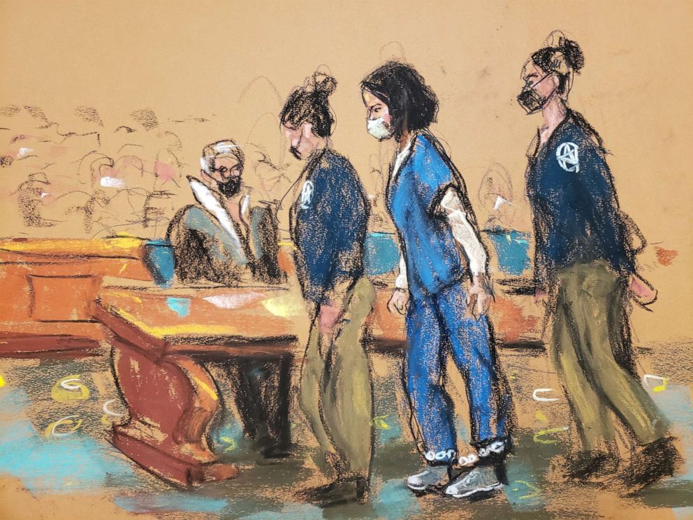 PHOTO: Jeffrey Epstein associate Ghislaine Maxwell arrives in shackles to her sentencing hearing in a courtroom sketch in New York City, June 28, 2022.