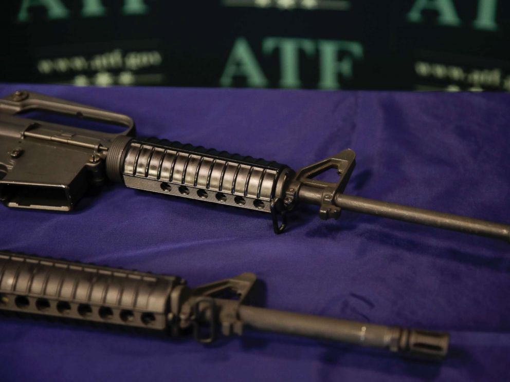 PHOTO: In this Tuesday, Aug. 29, 2017, photo, homemade rifles are displayed on a table at an ATF field office in Glendale, Calif.