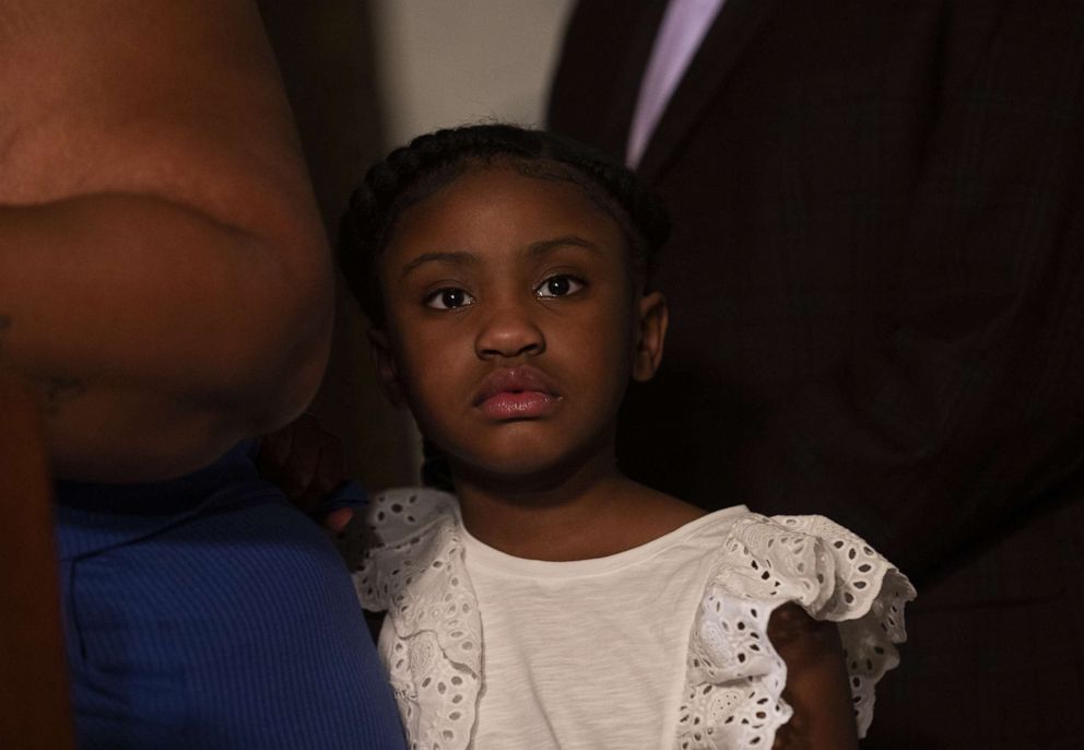PHOTO: MINNEAPOLIS, MN - JUNE 2: George Floyd's daughter Gianna Floyd, attends a press conference with her mother Roxie Washington on June 2, 2020 in St. Paul, Minnesota. Washington was joined by Floyd's friend, former NBA Player Stephen Jackson.