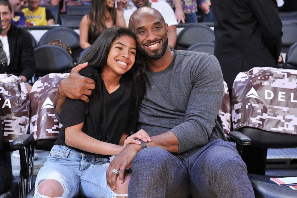 PHOTO: Kobe Bryant and his daughter Gianna Bryant attend a basketball game between the Los Angeles Lakers and the Atlanta Hawks, Nov. 17, 2019, in Los Angeles.
