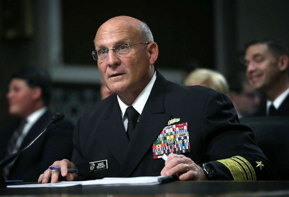 PHOTO: Navy Vice Adm. Michael M. Gilday testifies before the Senate Armed Services Committee, July 31, 2019, in Washington, D.C. 