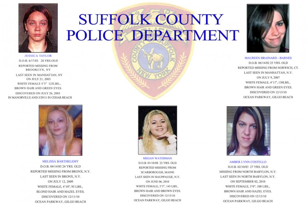PHOTO: Pictures of women, whose bodies were identified among 10 bodies found near Gilgo Beach since December 2010, are seen in this Suffolk County Police handout image released to Reuters on September 20, 2011.