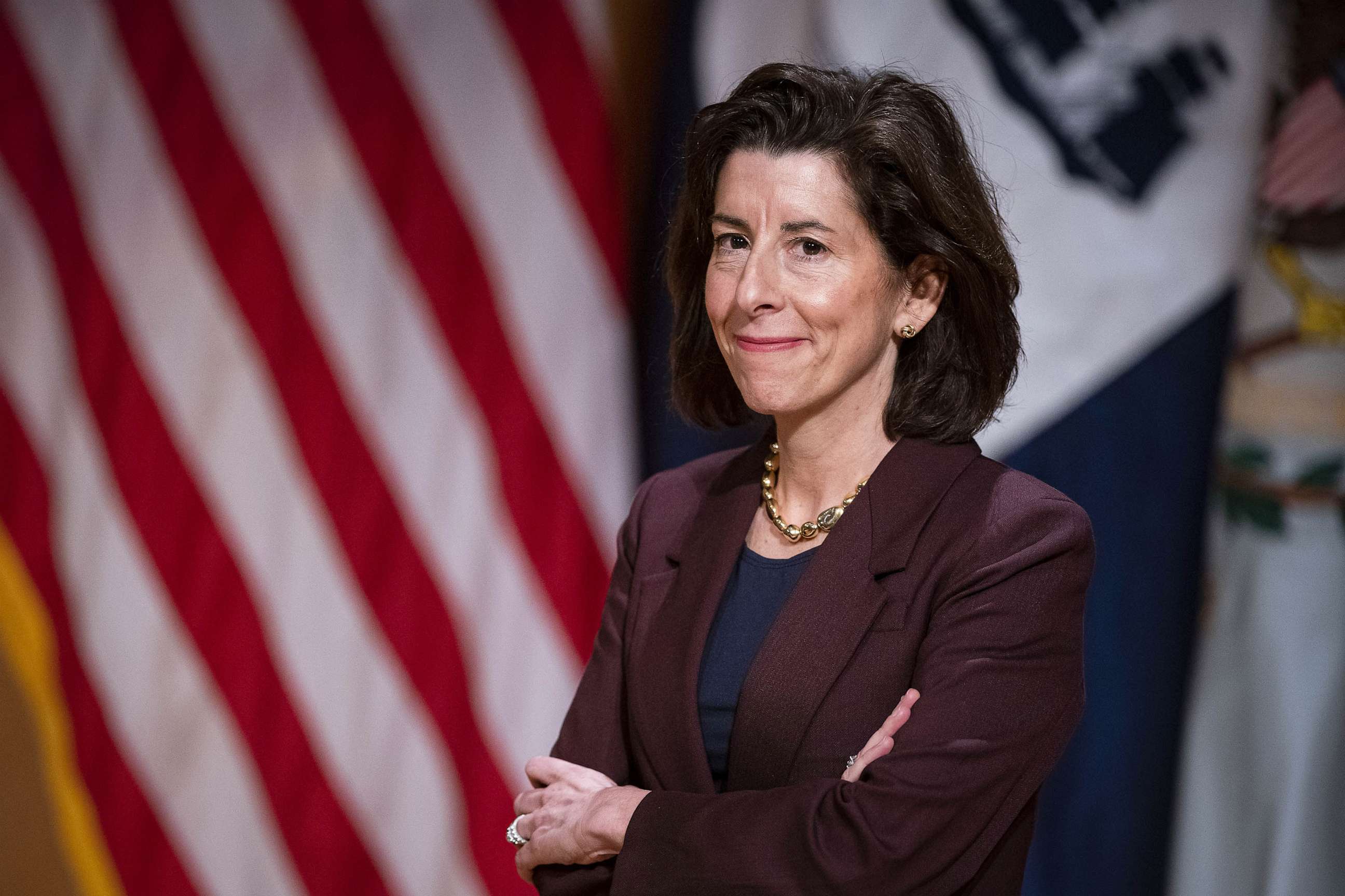 PHOTO: Gina Raimondo, US secretary of commerce, during an event at Georgetown University's School of Foreign Service in Washington, DC, Feb. 23, 2023.