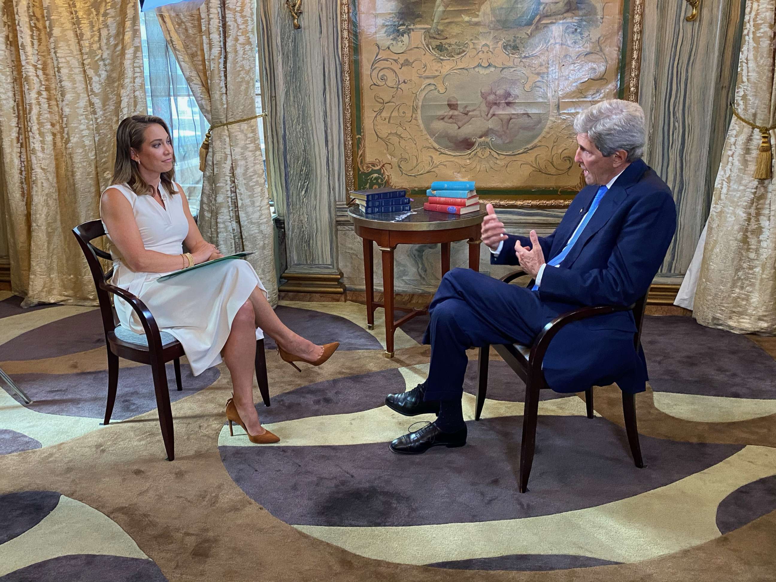 PHOTO: U.S. Special Presidential Envoy for Climate sits down with ABC News Chief Meteorologist Ginger Zee for an interview in New York on Sept. 21, 2021.