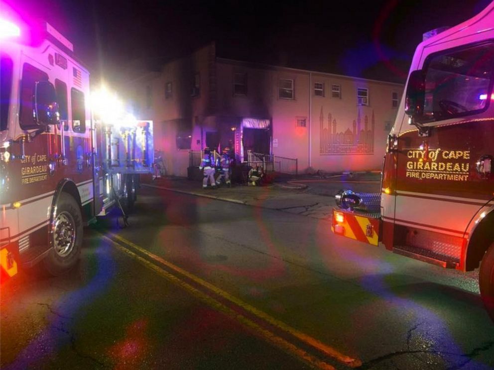 PHOTO: Firefighters responding to an early morning fire at the Islamic Center of Cape Girardeau, Mo., April 24, 2020.