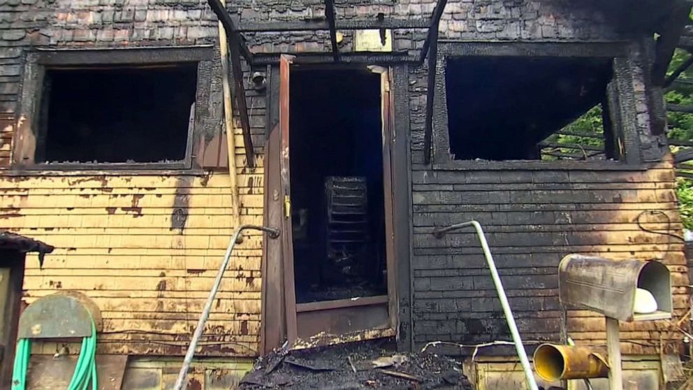 PHOTO: A house in Aberdeen, Wash., is gutted after a fire on the morning of July 4, 2019.